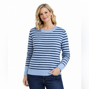 SIMONS TWIK Blue and Grey Striped Crewneck Sweater